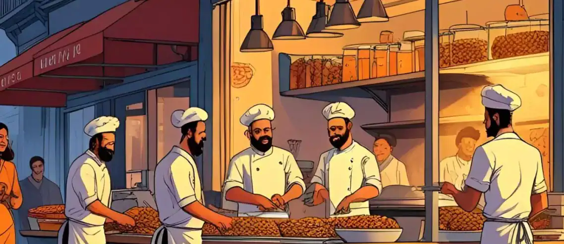 Illustration of people in a bakery.